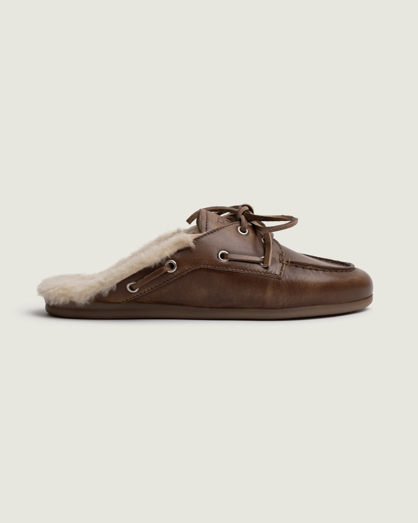 Boat Loafer Mule Fur - Leather | Brown