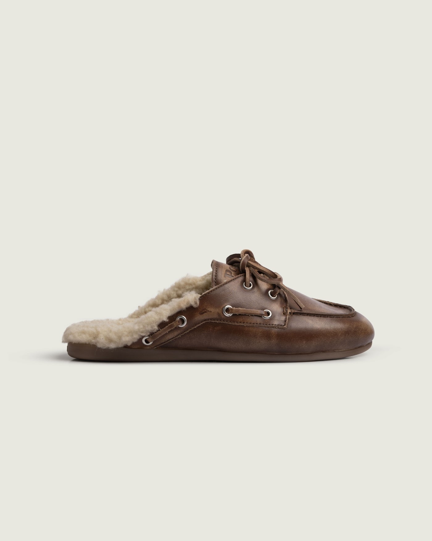 Boat Loafer Mule Fur - Brushed Leather | Brown