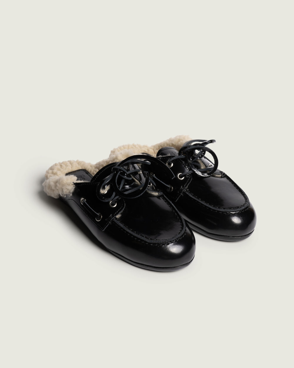 Boat Loafer Mule Fur - Box Leather | Black
