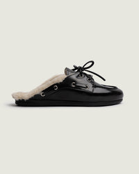 Boat Loafer Mule Fur - Box Leather | Black