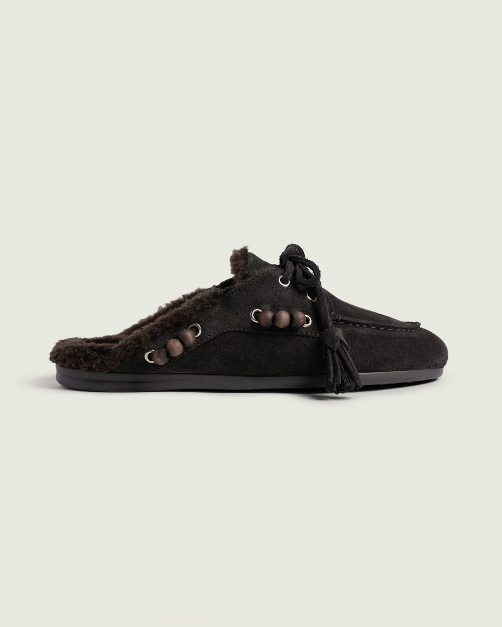 Boat Loafer Mule Fur Beads | Espresso