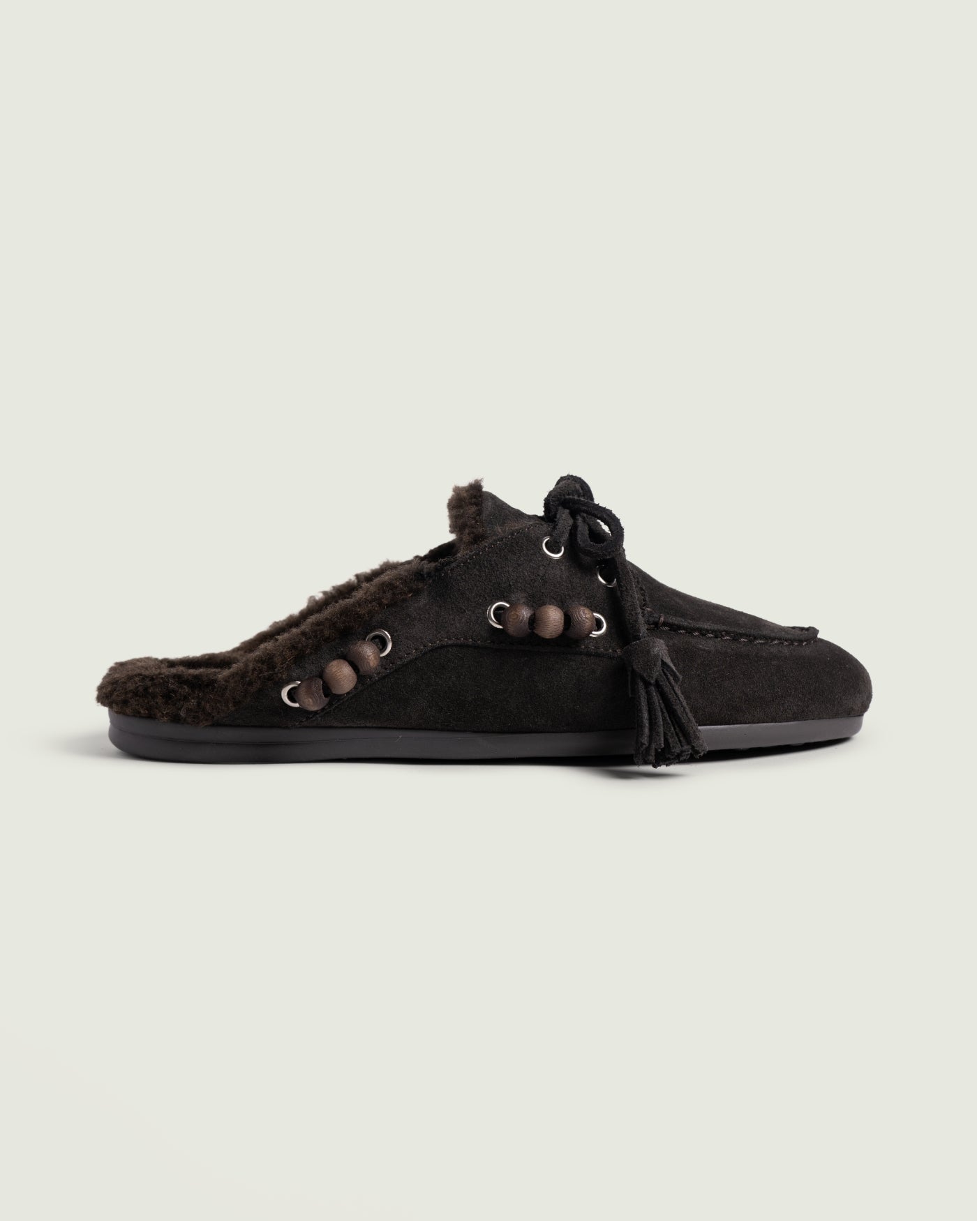 Boat Loafer Mule Fur Beads | Espresso
