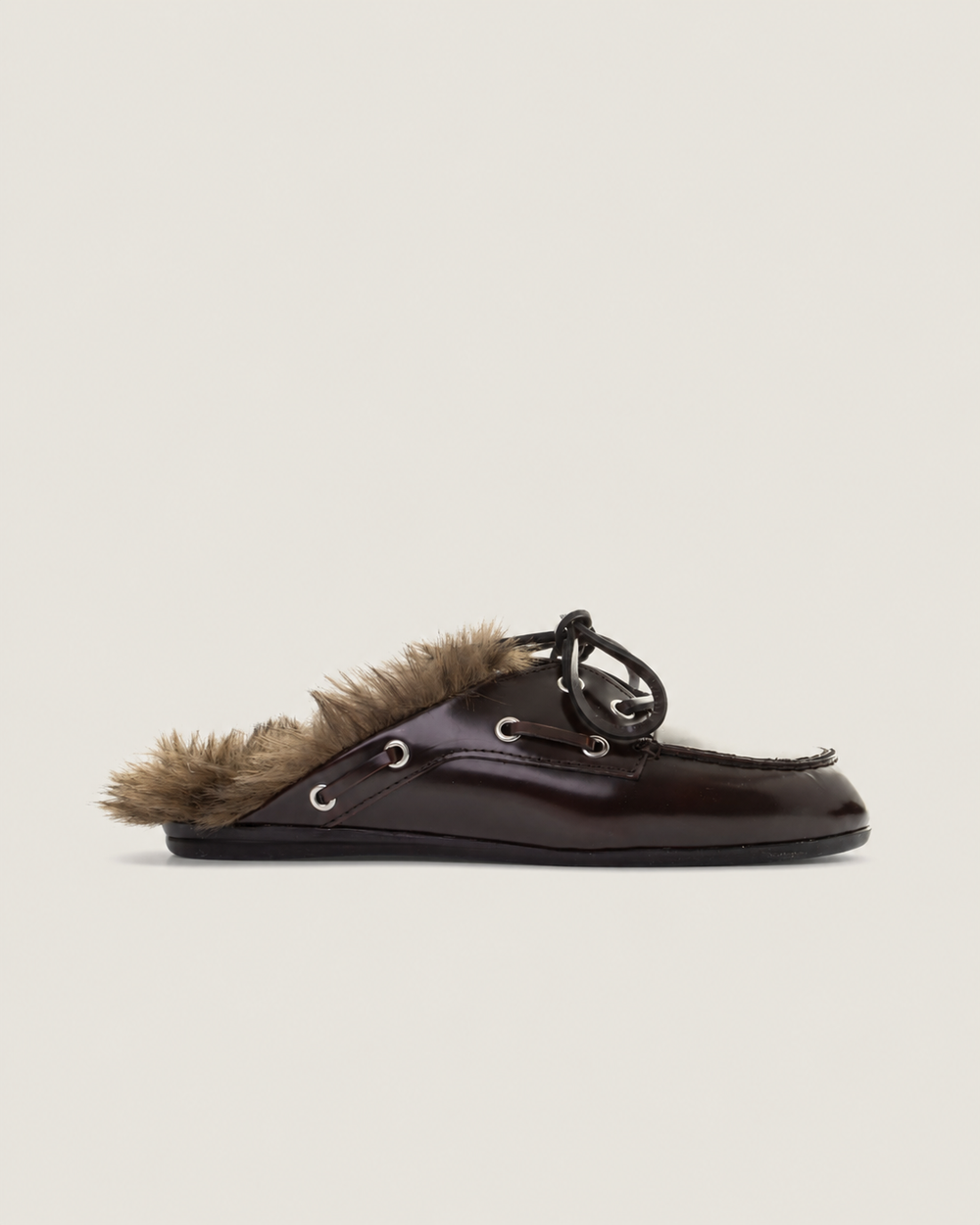 Boat Loafer Mule Hairy Fur - Box Leather | Burgundy