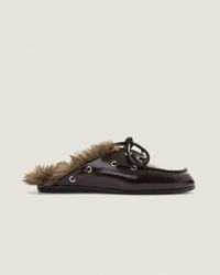 Boat Loafer Mule Hairy Fur - Box Leather | Burgundy