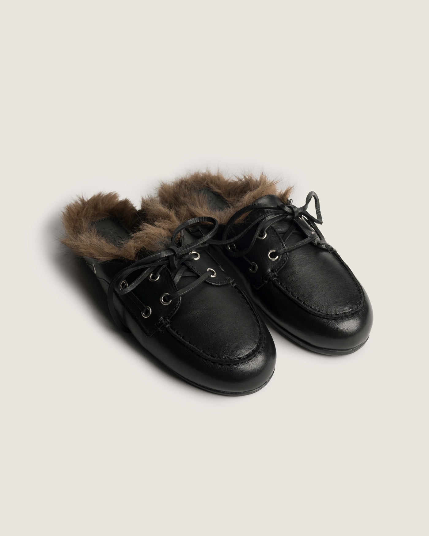 Boat Loafer Mule Hairy Fur - Soft leather | Black