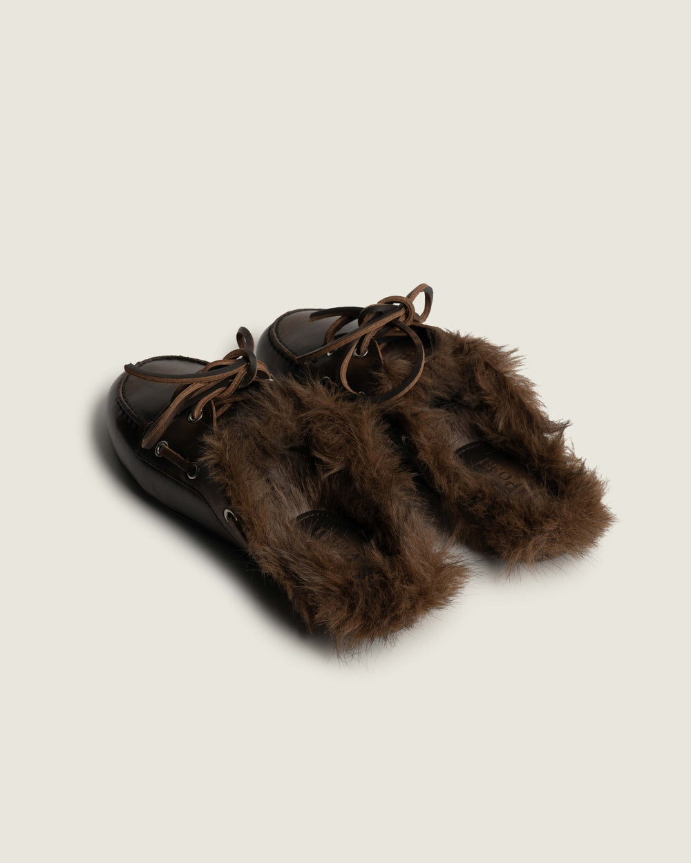 Boat Loafer Mule Hairy Fur - Leather | Coffee