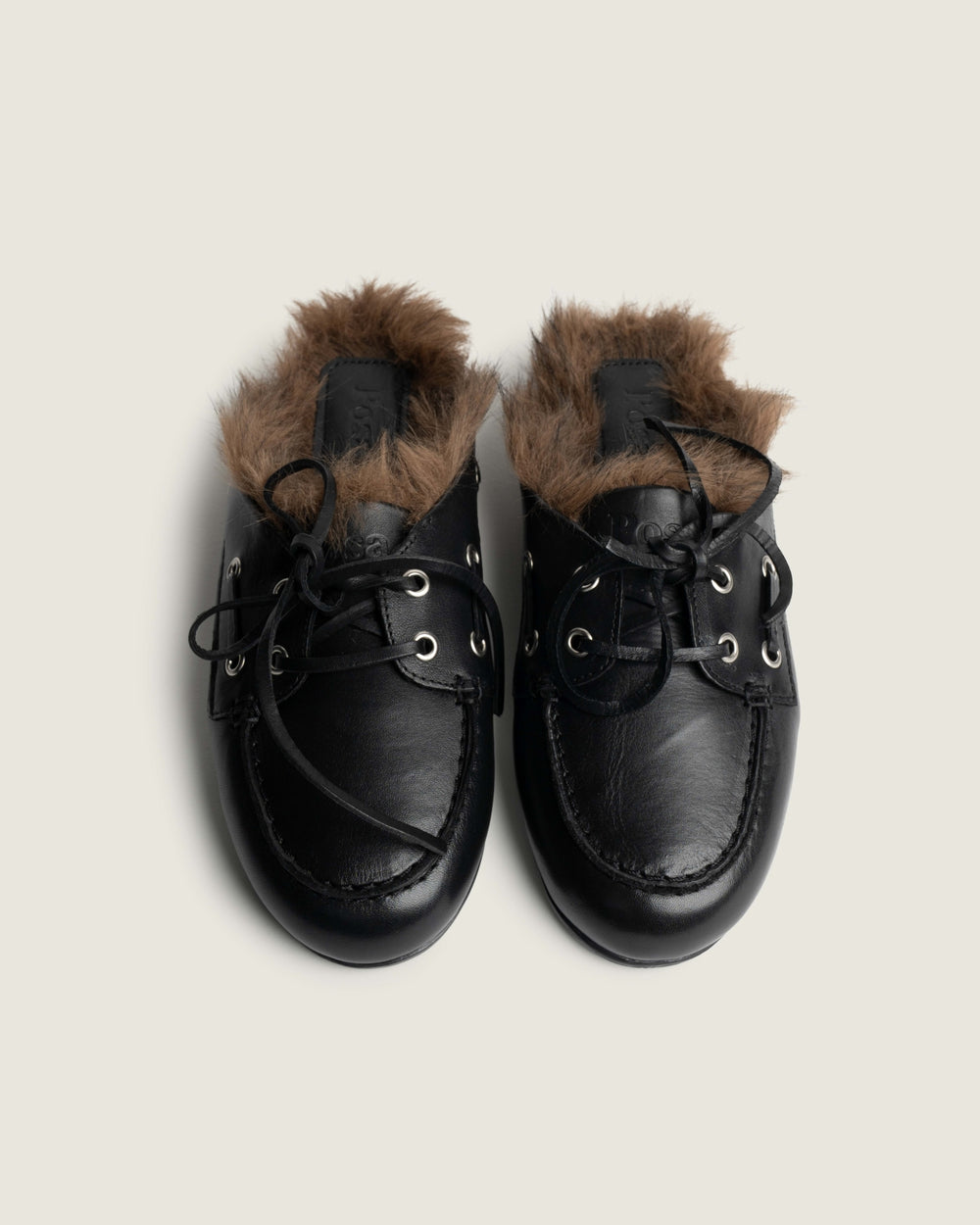 Boat Loafer Mule Hairy Fur - Soft leather | Black
