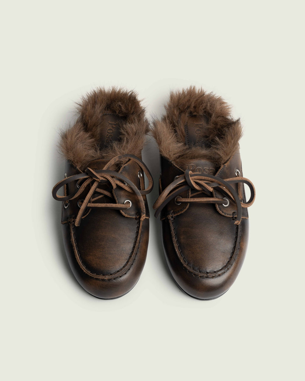 Boat Loafer Mule Hairy Fur - Leather | Coffee