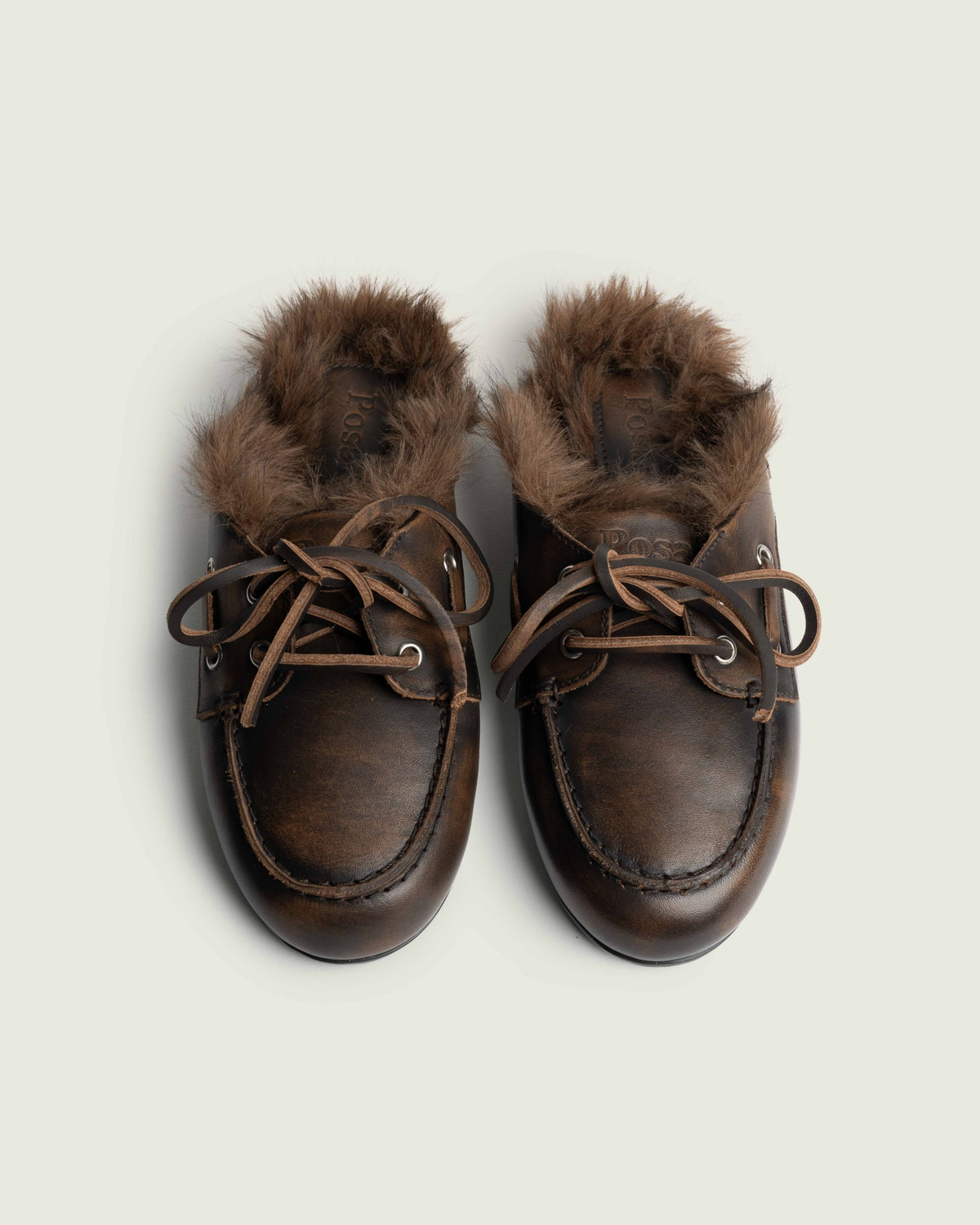 Boat Loafer Mule Hairy Fur - Leather | Coffee