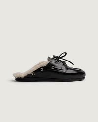 Boat Loafer Mule Fur - Box Leather | Black