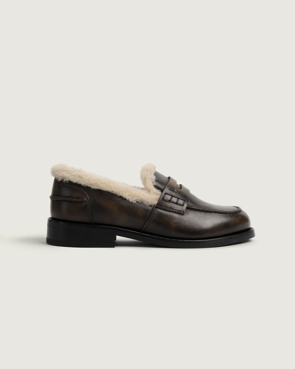 Penny Fur Loafer - Leather | Coffee