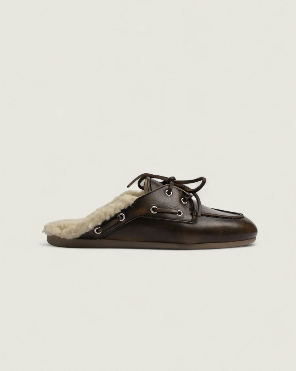Boat Loafer Mule Fur - Brushed Leather | Coffee