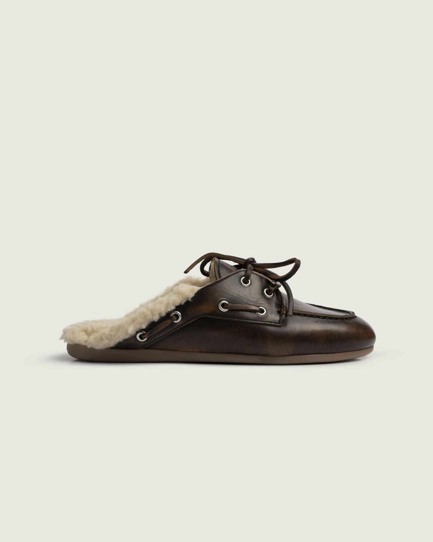 Boat Loafer Mule Fur - Brushed Leather | Coffee