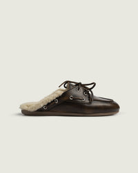 Boat Loafer Mule Fur - Brushed Leather | Coffee