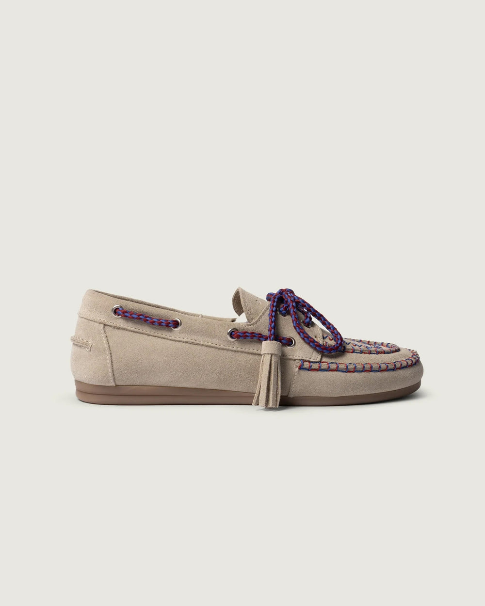 Boat Loafer Fringe - coloured stitch | Light taupe