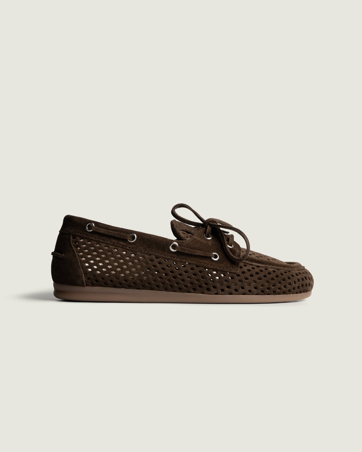 Boat Loafer Perforated - Suede | Dark brown