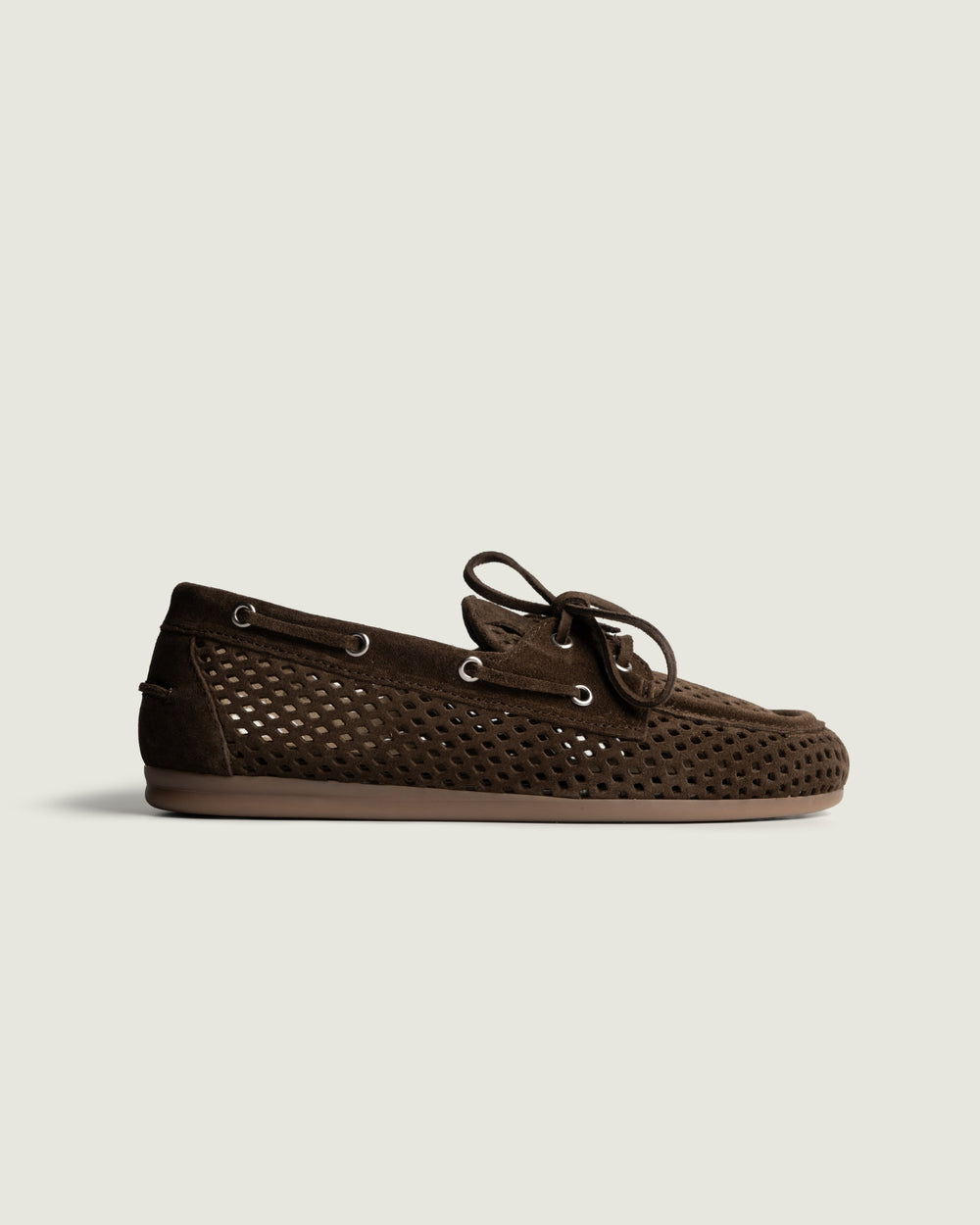 Boat Loafer Perforated - Suede | Dark brown