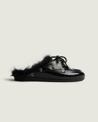 Boat Loafer Mule Hairy Fur - Box Leather | Black