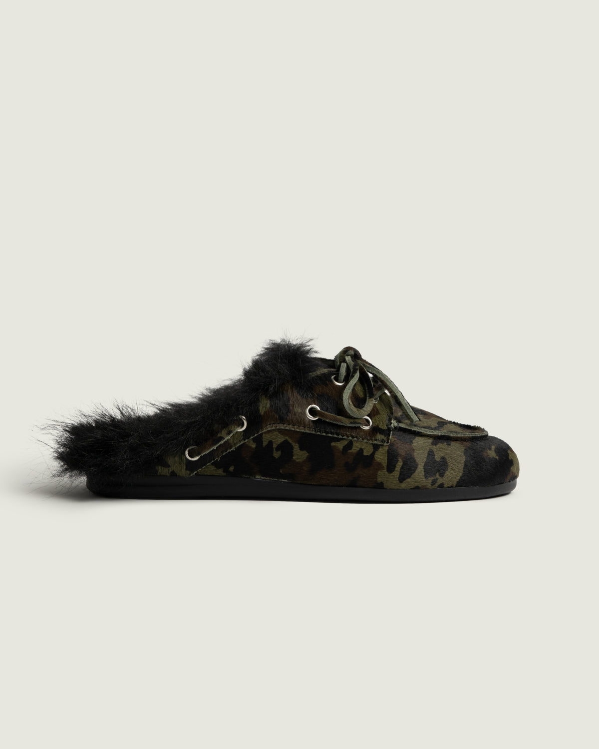 Boat Loafer Mule Hairy Fur - Camo | CAMO