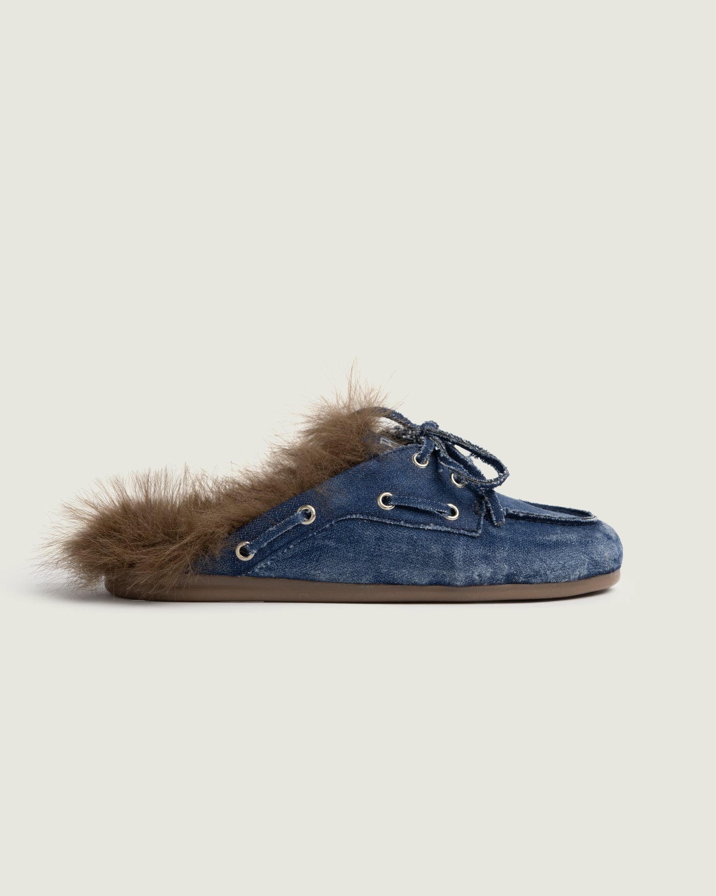 Boat Loafer Mule Hairy Fur - Denim | Dark blue