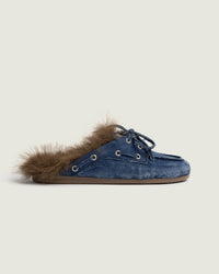 Boat Loafer Mule Hairy Fur - Denim | Dark blue