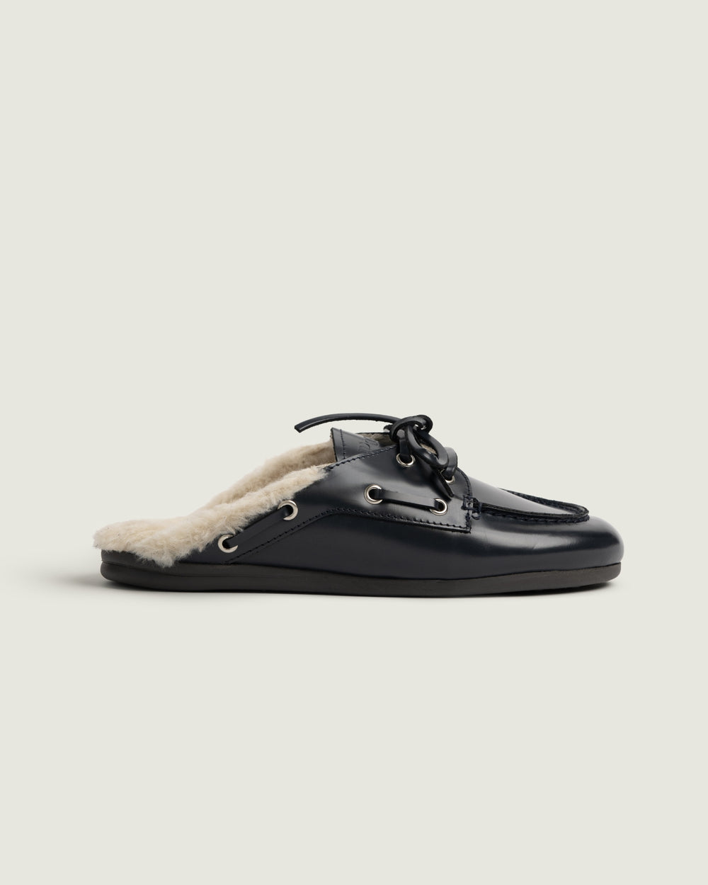 Boat Loafer Mule Fur - Box Leather | Night