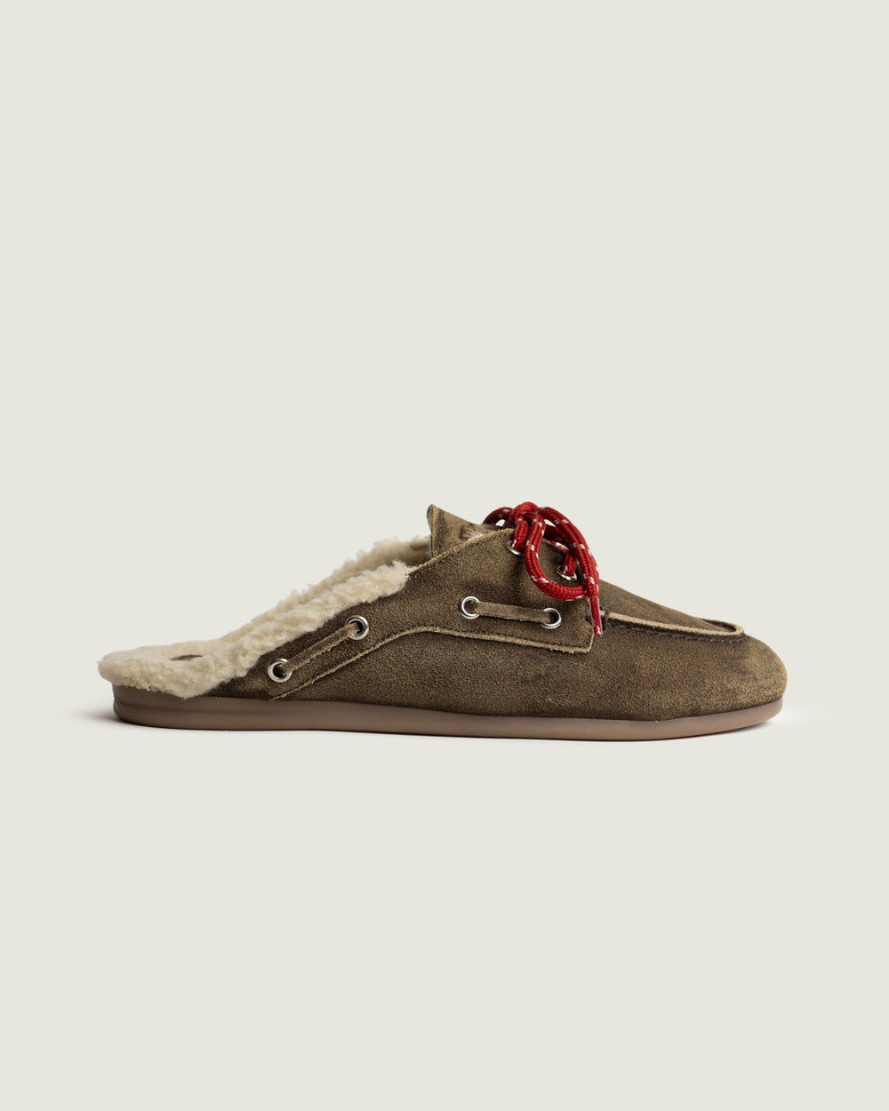 Boat Loafer Mule Fur Brushed - Suede | Dark brown