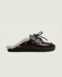 Boat Loafer Mule Fur - Box Leather | Burgundy