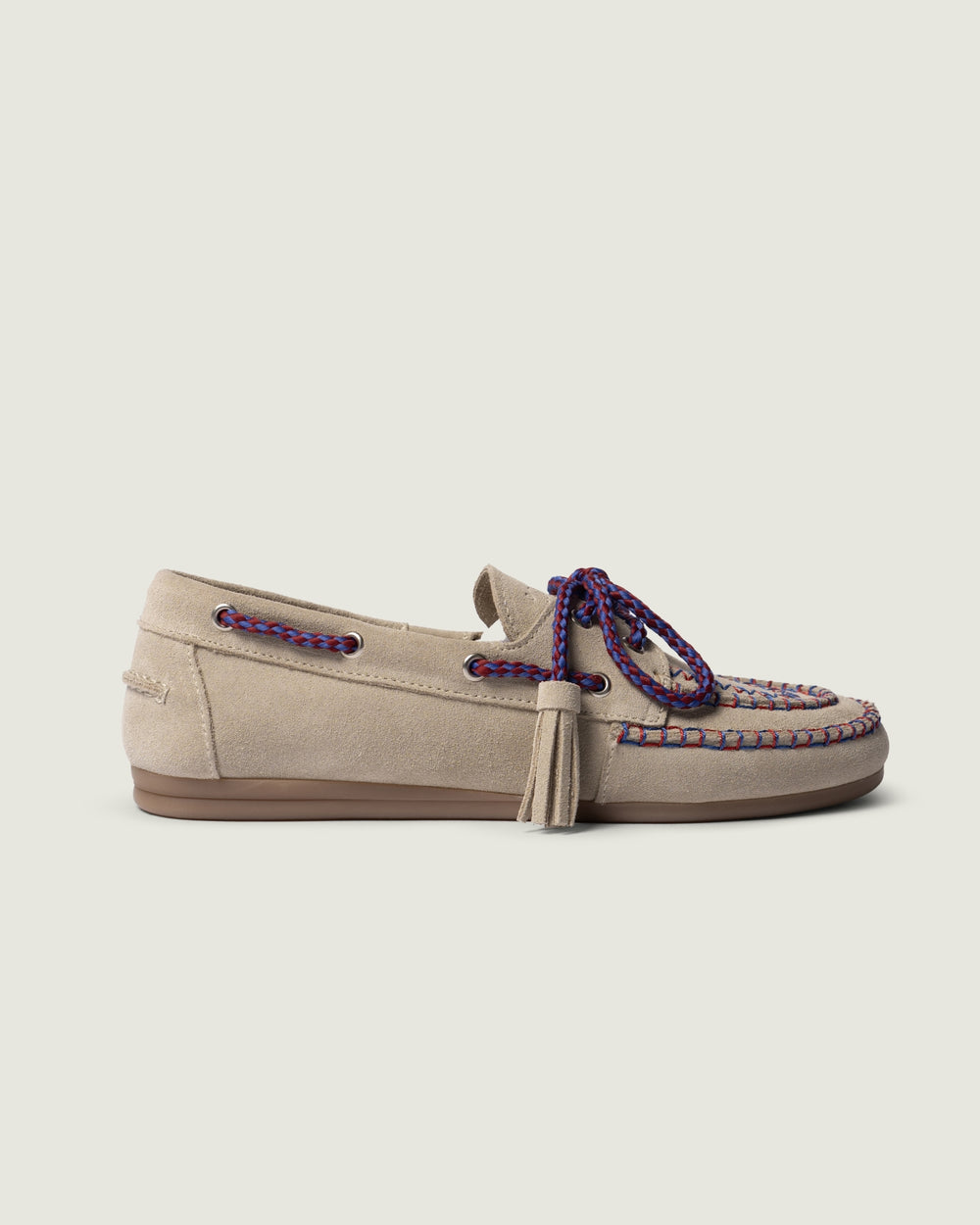 Boat Loafer Fringe - coloured stitch | Light taupe