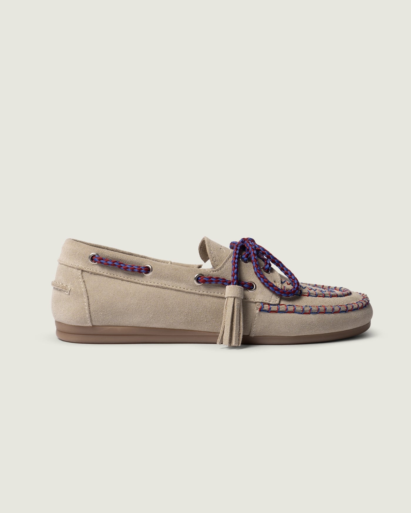 Boat Loafer Fringe - coloured stitch | Light taupe