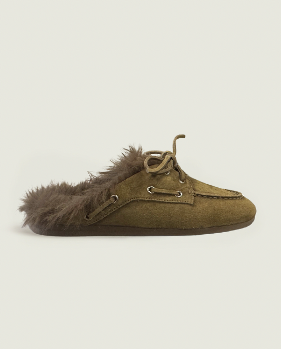 Boat Loafer Mule Hairy Fur - Suede | Desert tan