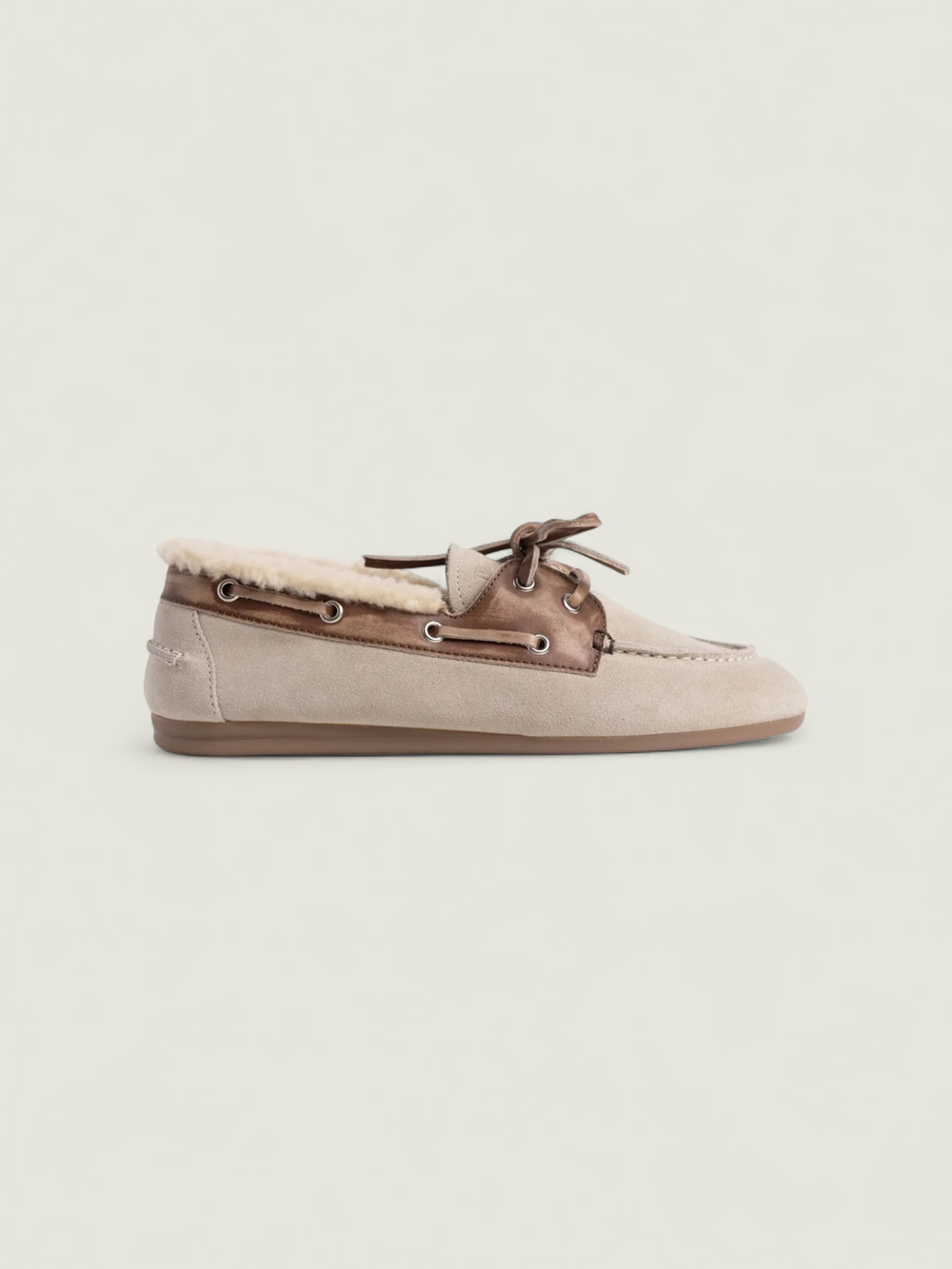 Boat Loafer Brushed Fur - Suede/ Leather | Brown / Light Taupe
