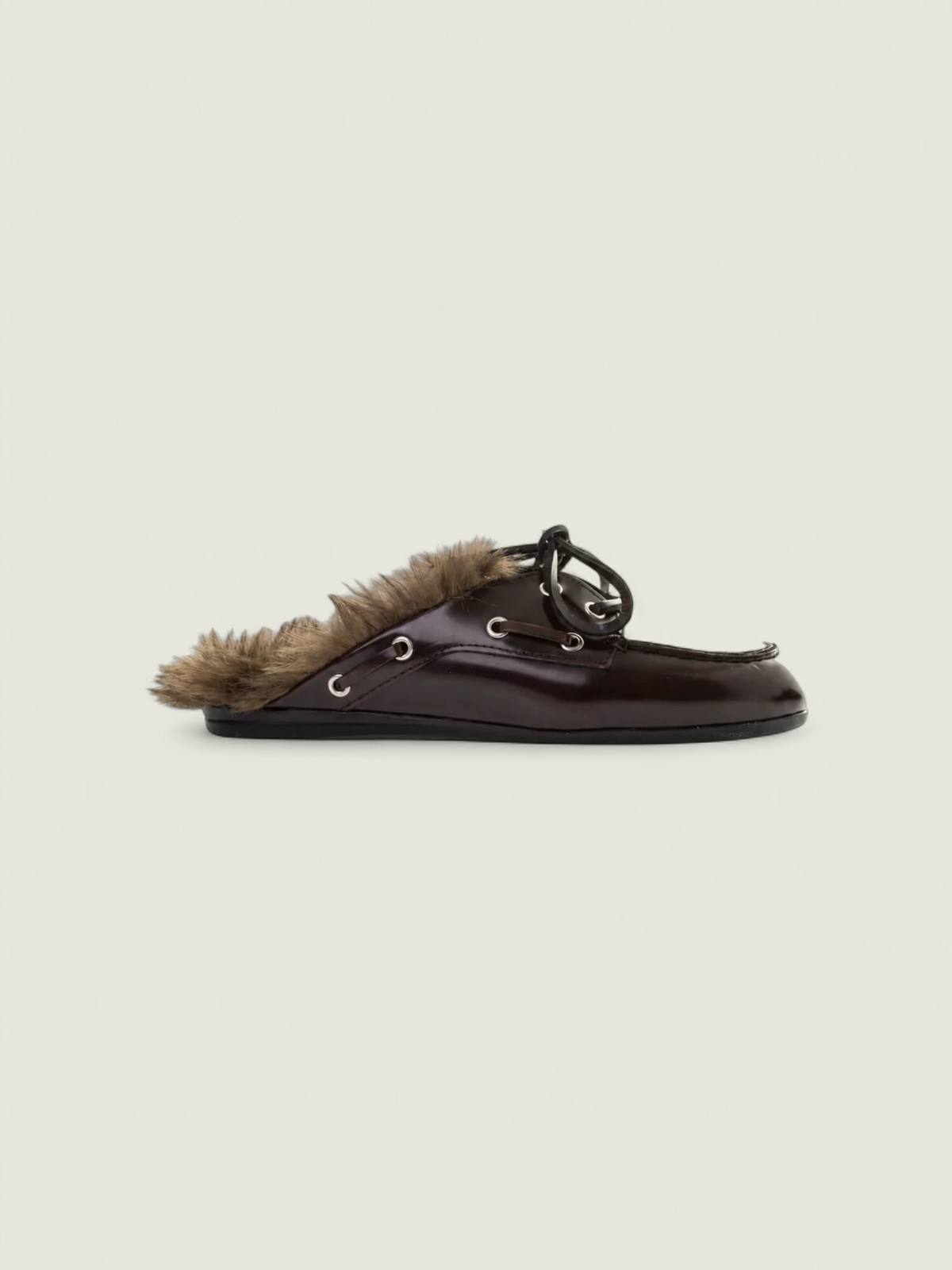 Boat Loafer Mule Hairy Fur - Box Leather | Burgundy