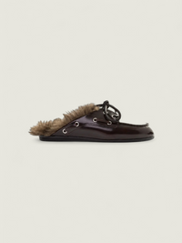 Boat Loafer Mule Hairy Fur - Box Leather | Burgundy