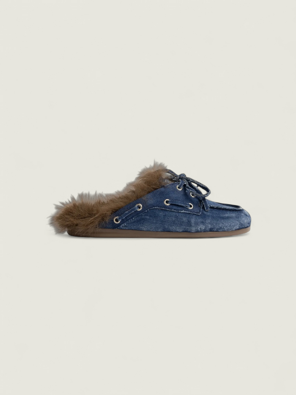 Boat Loafer Mule Hairy Fur - Denim | Dark blue