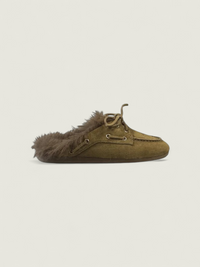 Boat Loafer Mule Hairy Fur - Suede | Desert tan
