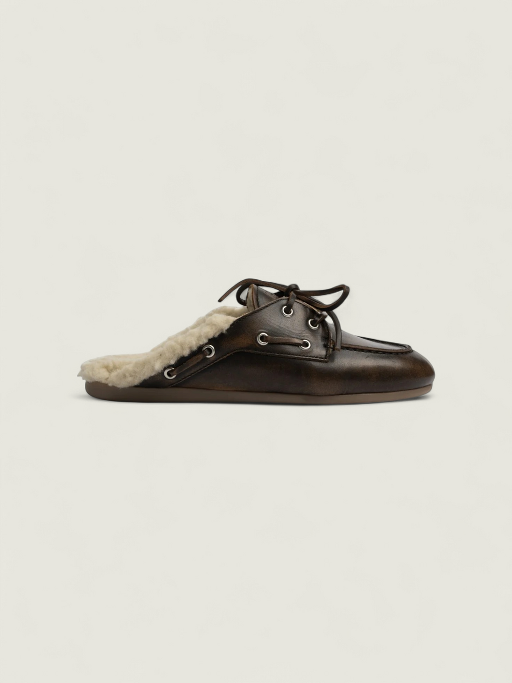 Boat Loafer Mule Fur - Brushed Leather | Coffee